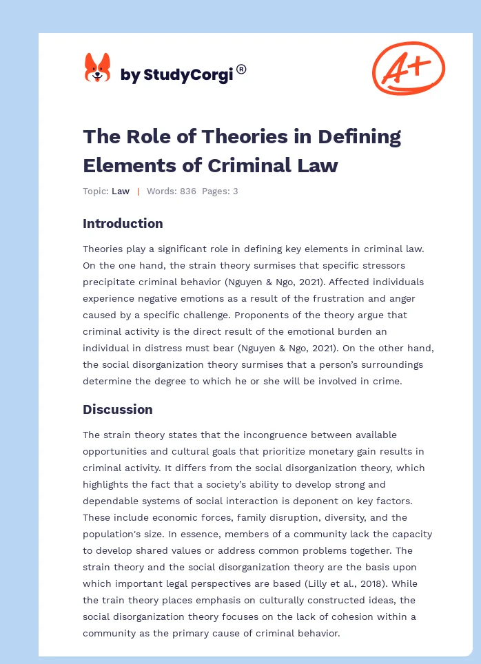 The Role of Theories in Defining Elements of Criminal Law. Page 1