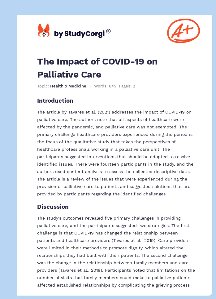 The Impact of COVID-19 on Palliative Care. Page 1