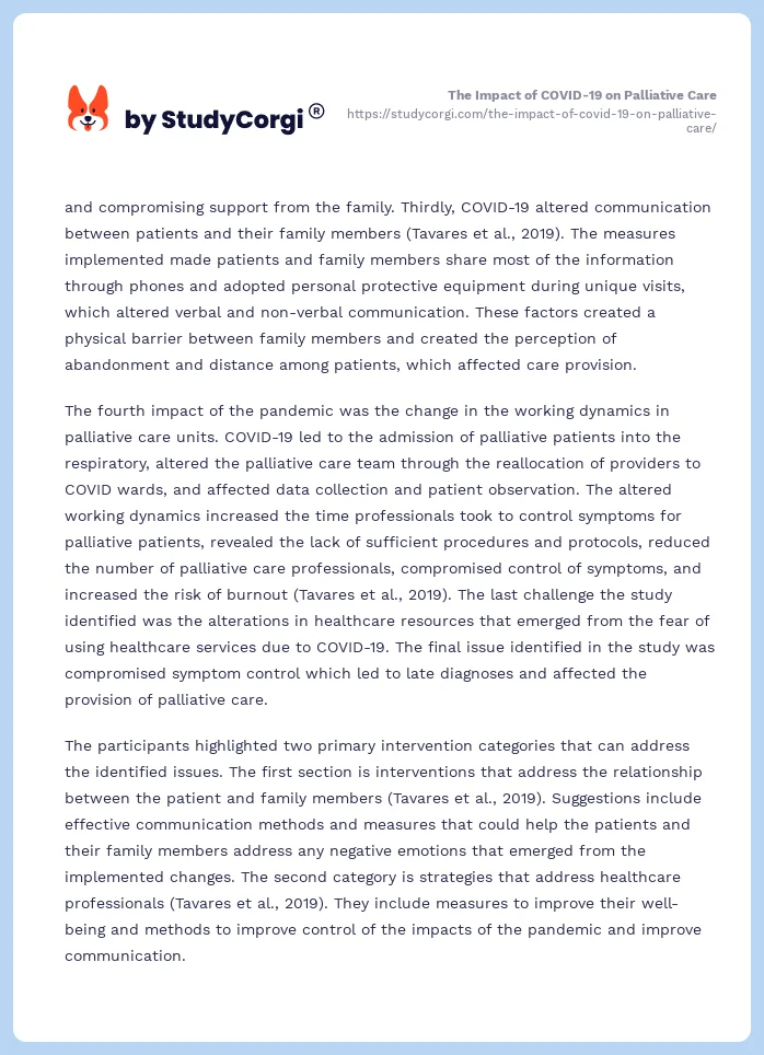 The Impact of COVID-19 on Palliative Care. Page 2