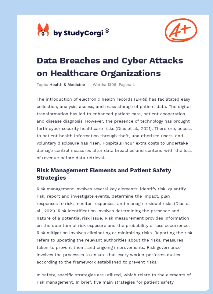 Data Breaches and Cyber Attacks on Healthcare Organizations. Page 1