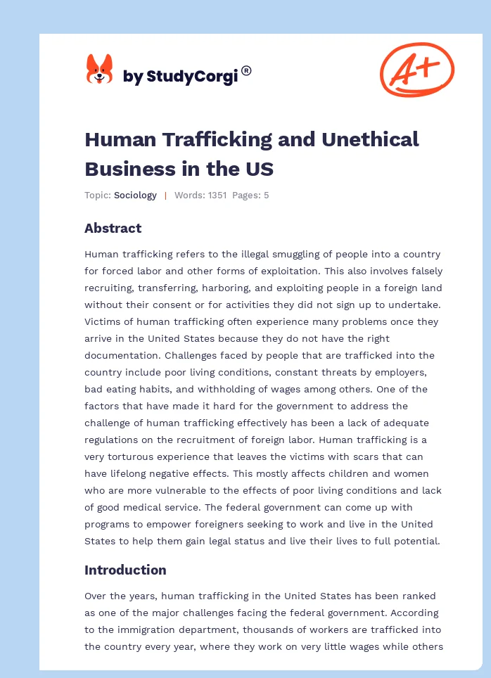 Human Trafficking and Unethical Business in the US. Page 1