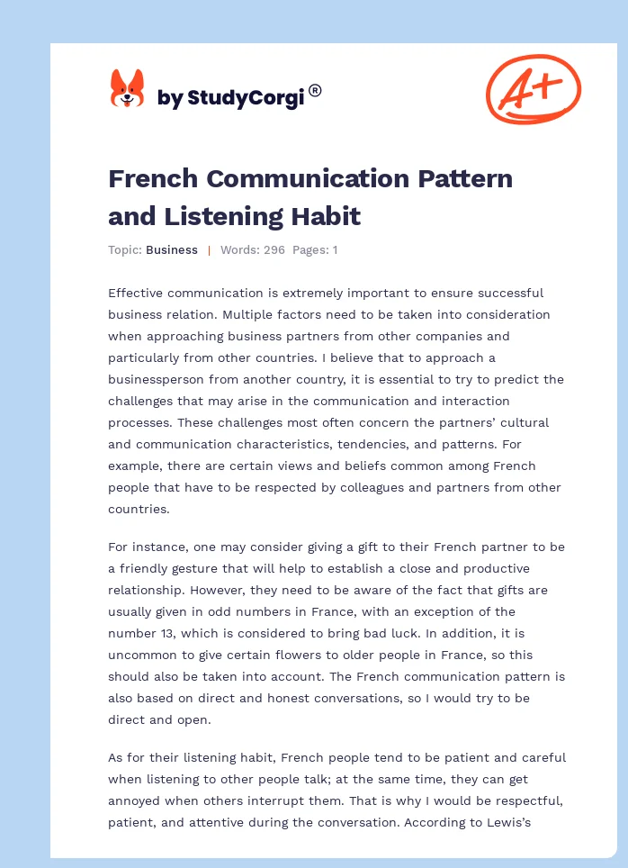French Communication Pattern and Listening Habit. Page 1