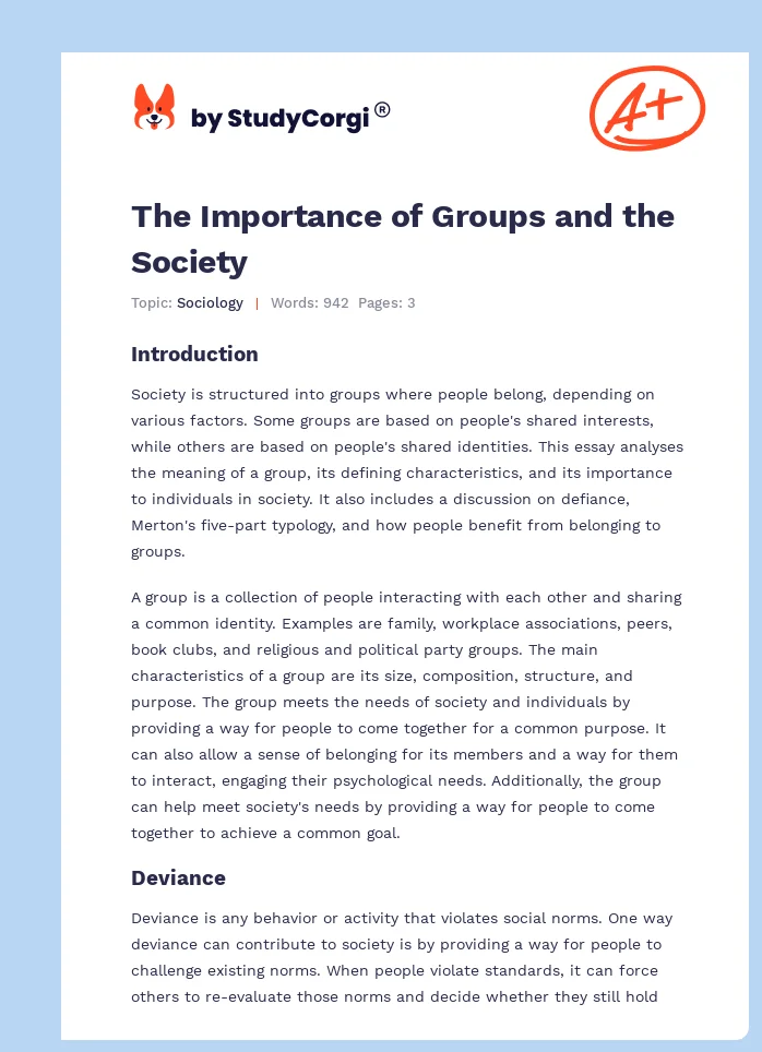 The Importance of Groups and the Society. Page 1