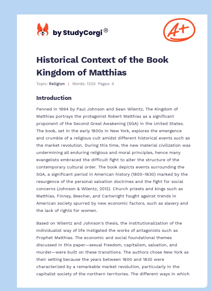 Historical Context of the Book Kingdom of Matthias. Page 1