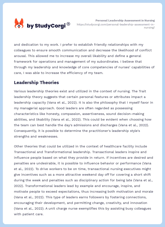 Personal Leadership Assessment in Nursing. Page 2