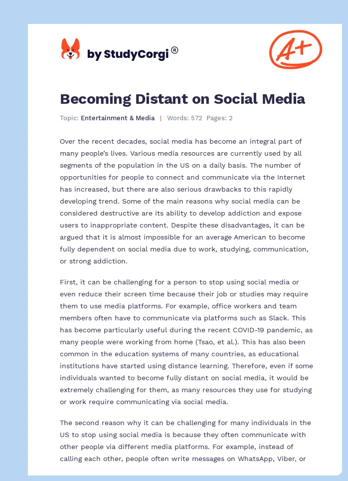 Becoming Distant on Social Media. Page 1