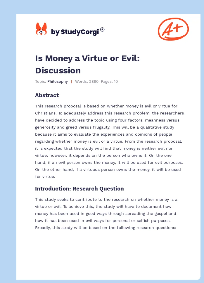 Is Money a Virtue or Evil: Discussion. Page 1
