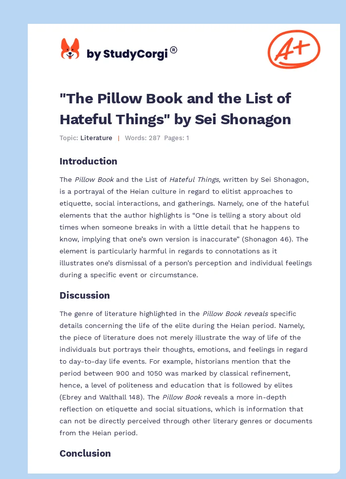 "The Pillow Book and the List of Hateful Things" by Sei Shonagon. Page 1