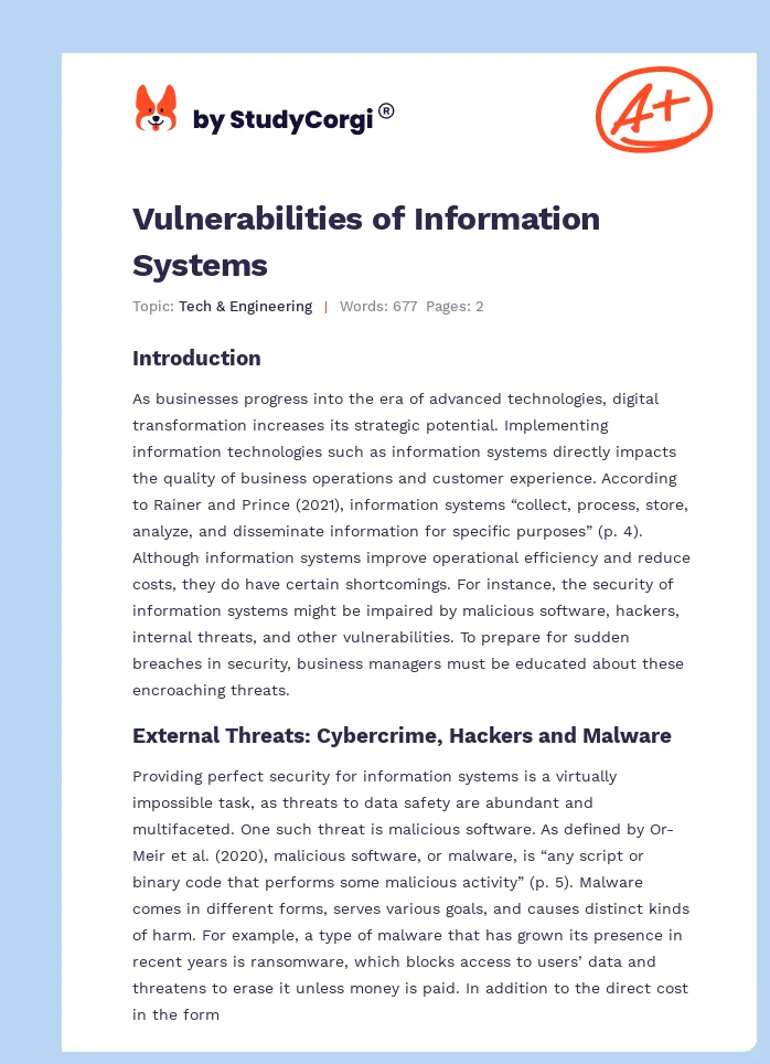 Vulnerabilities of Information Systems. Page 1