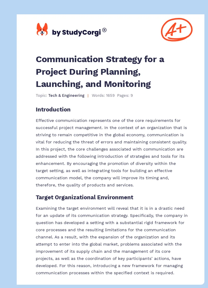 Communication Strategy for a Project During Planning, Launching, and Monitoring. Page 1