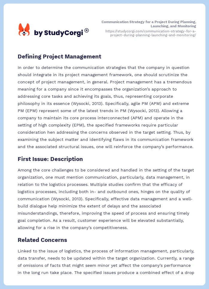 Communication Strategy for a Project During Planning, Launching, and Monitoring. Page 2