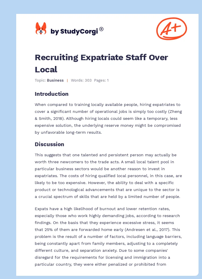 Recruiting Expatriate Staff Over Local. Page 1