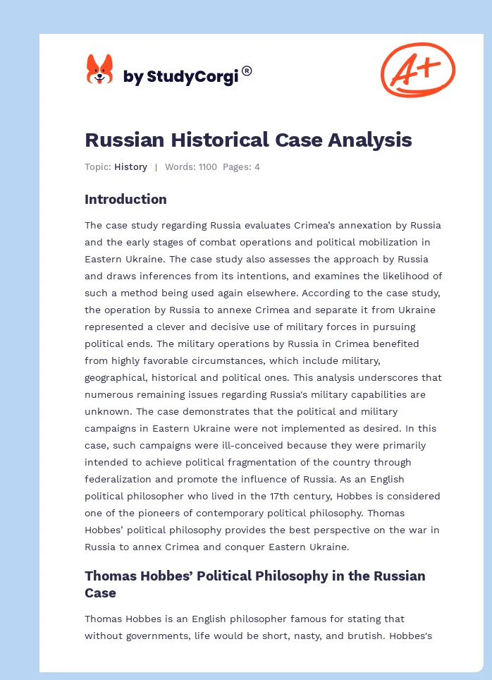 Russian Historical Case Analysis. Page 1