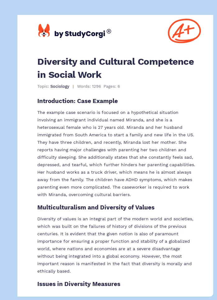 Diversity and Cultural Competence in Social Work. Page 1