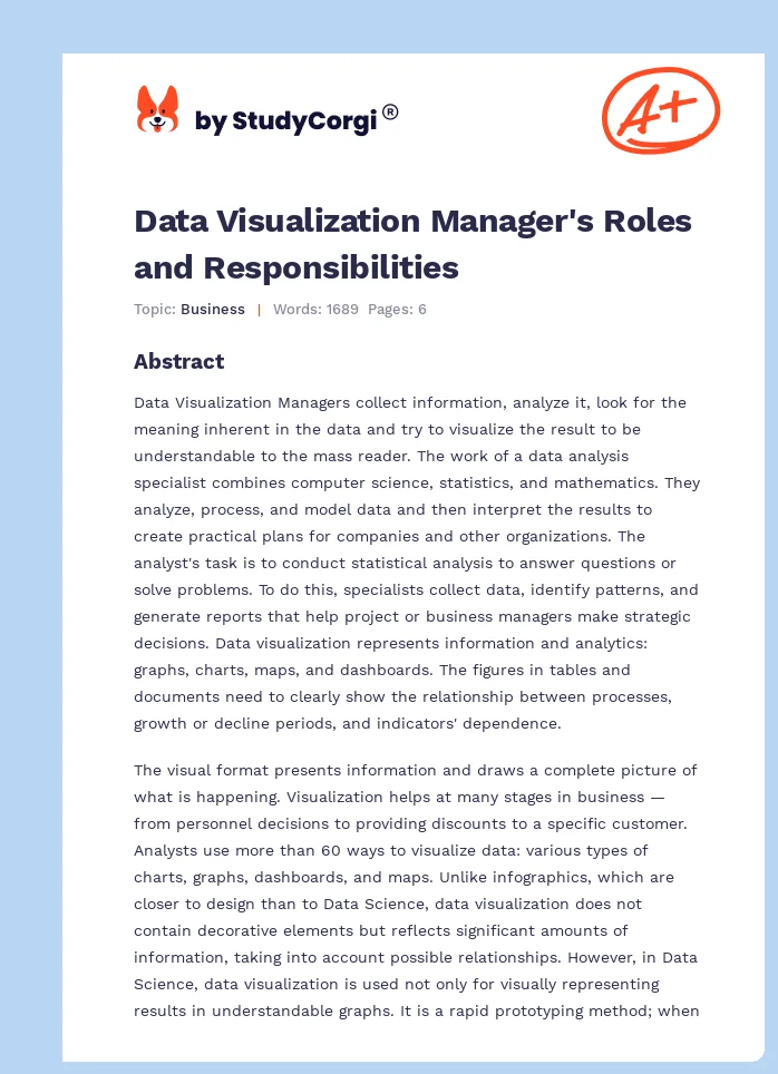 Data Visualization Manager's Roles and Responsibilities. Page 1