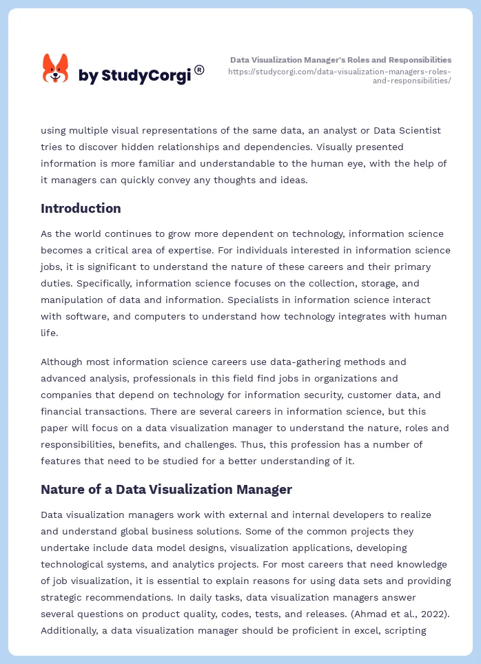 Data Visualization Manager's Roles and Responsibilities. Page 2