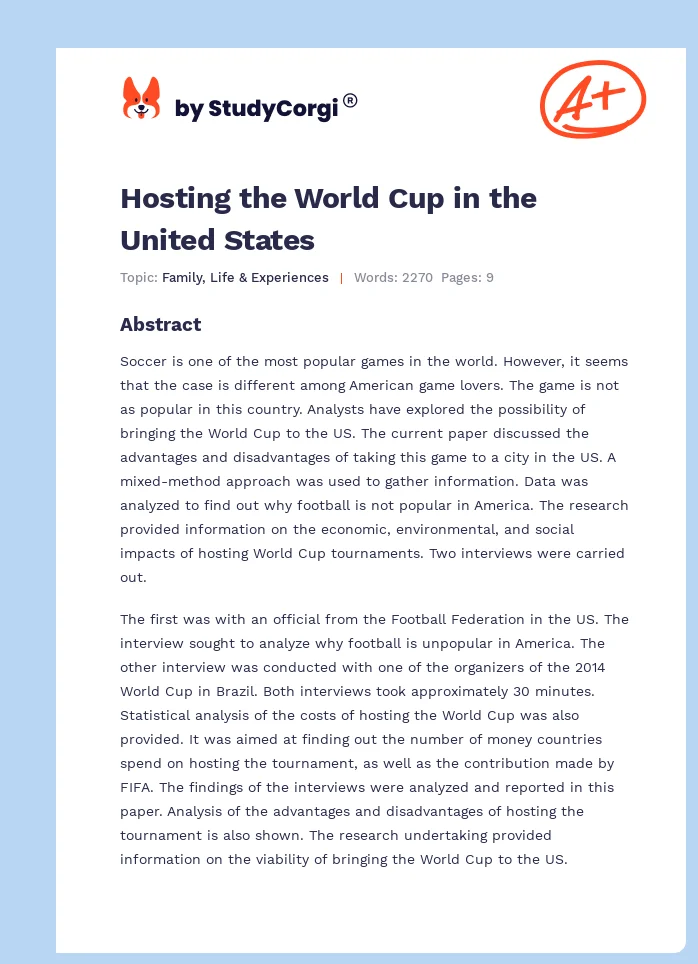 Hosting the World Cup in the United States. Page 1