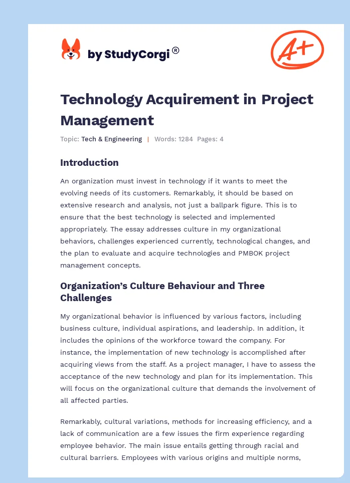 Technology Acquirement in Project Management. Page 1