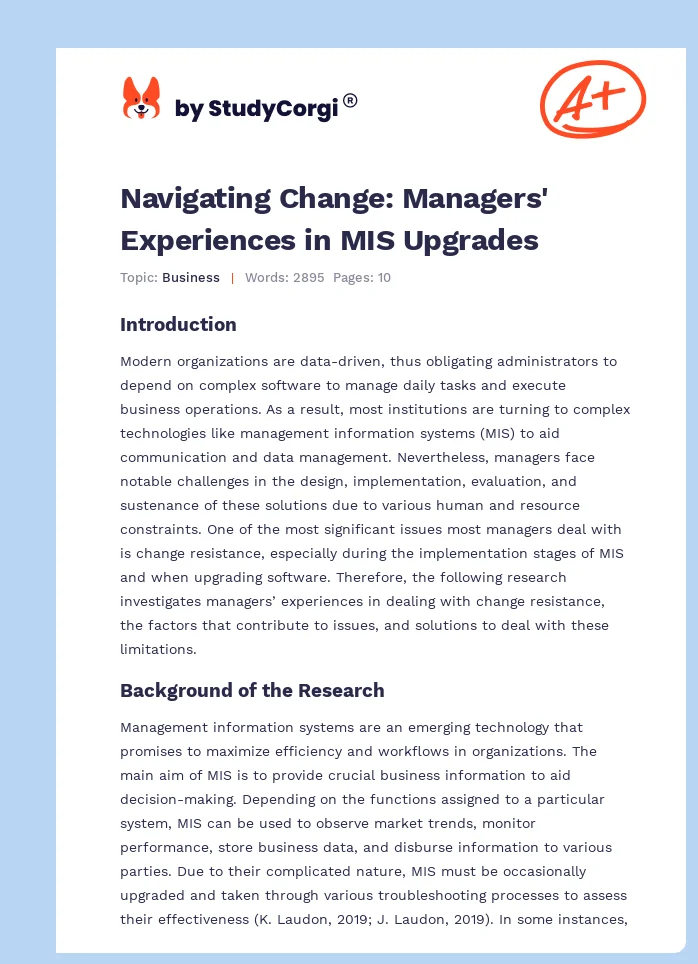 Navigating Change: Managers' Experiences in MIS Upgrades. Page 1