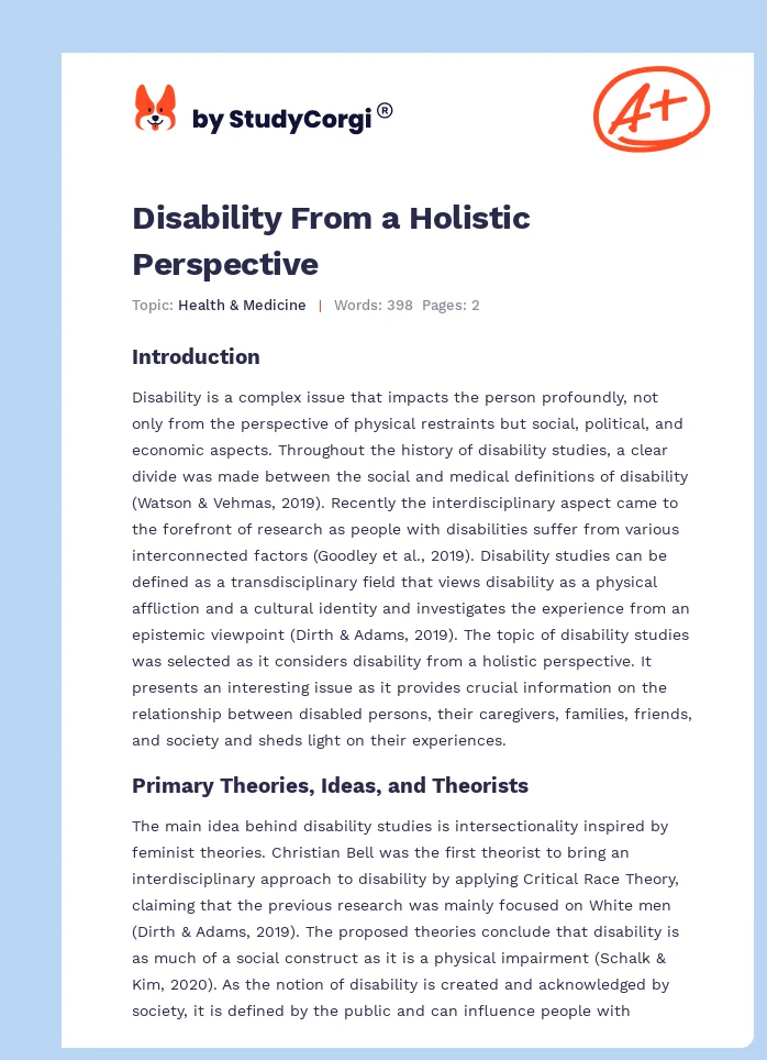Disability From a Holistic Perspective. Page 1