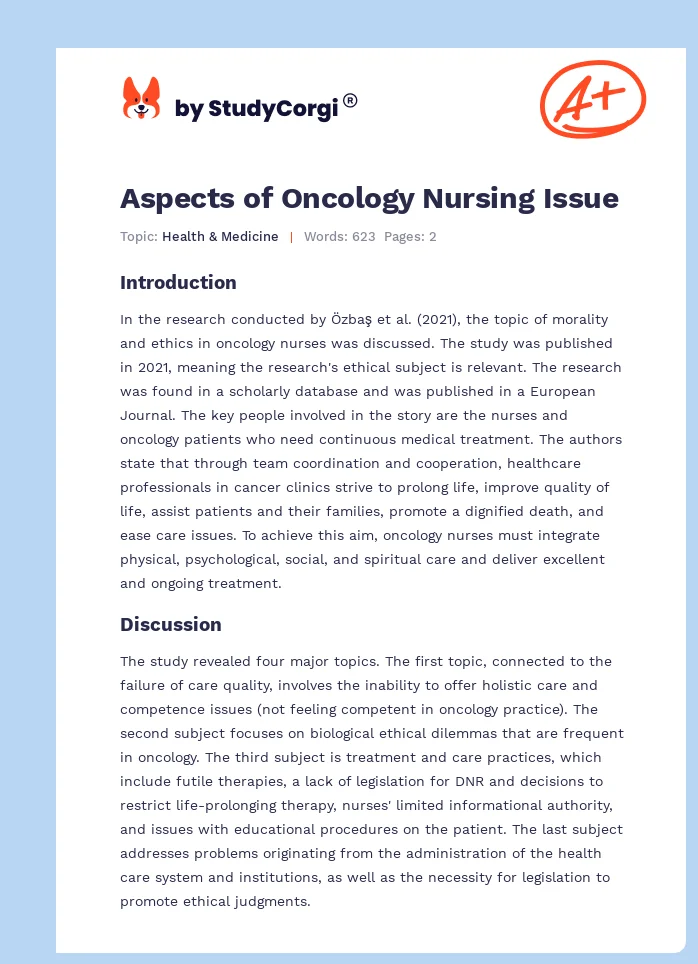 Aspects of Oncology Nursing Issue. Page 1