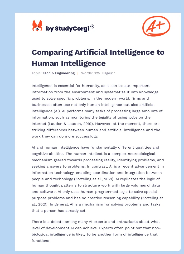 Comparing Artificial Intelligence to Human Intelligence. Page 1