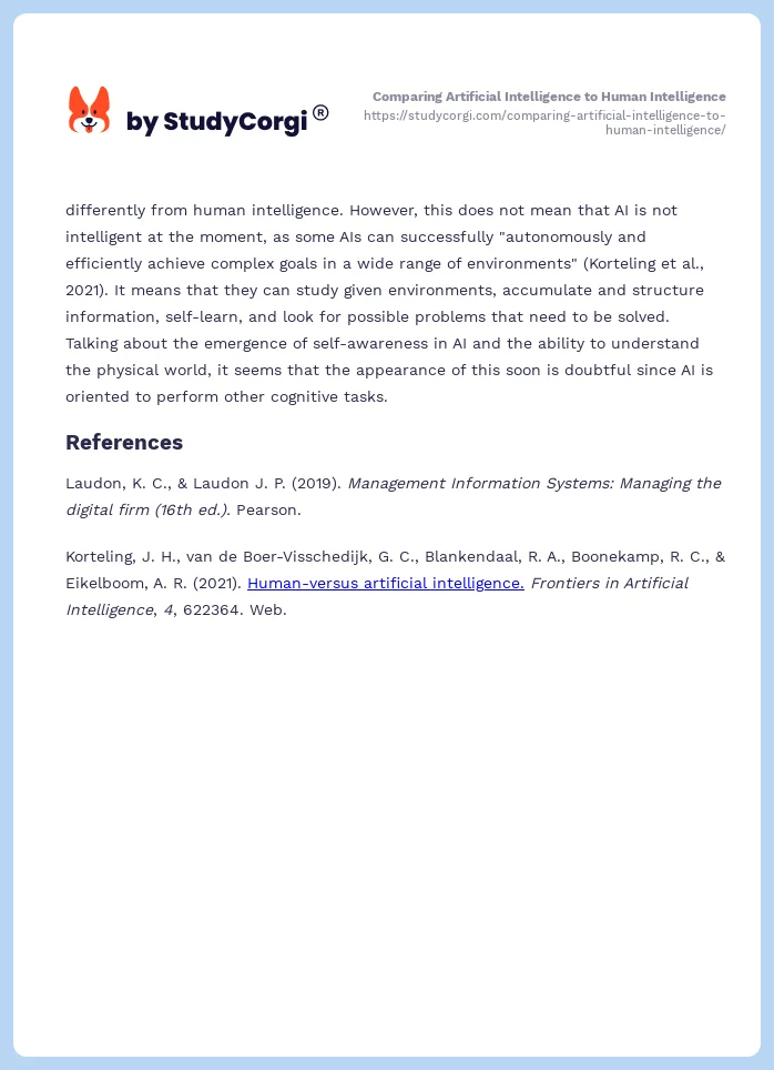 Comparing Artificial Intelligence to Human Intelligence. Page 2