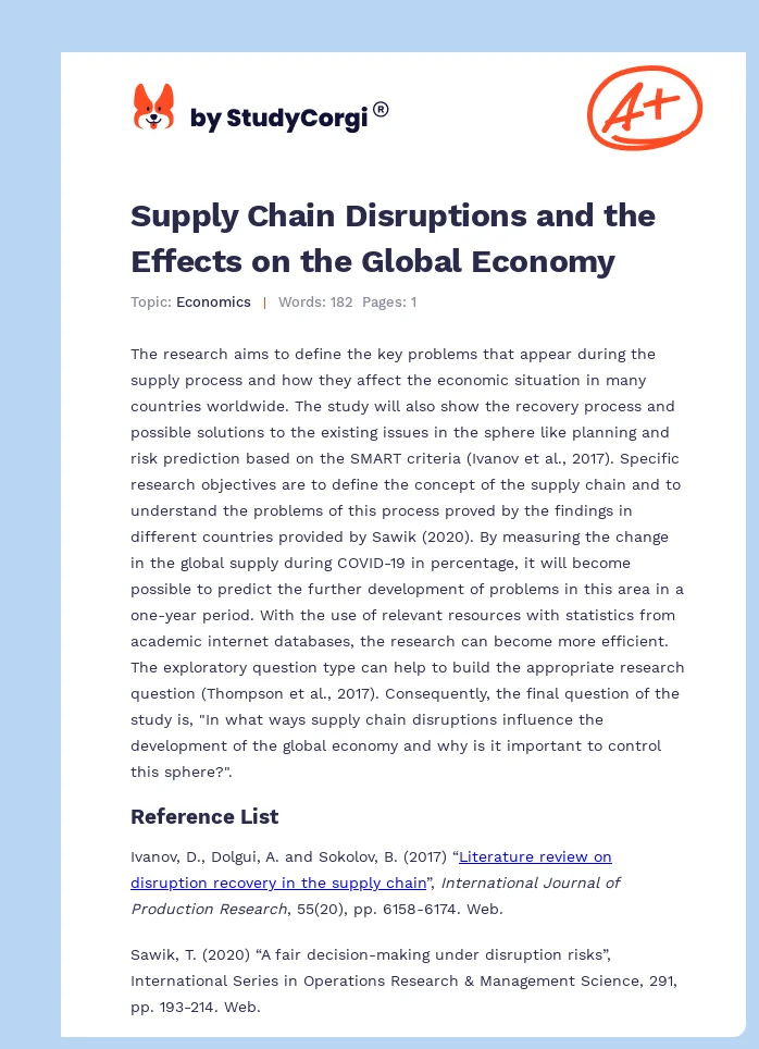 Supply Chain Disruptions and the Effects on the Global Economy. Page 1