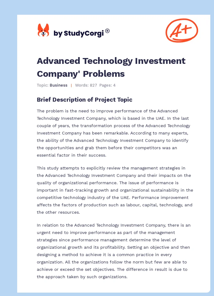 Advanced Technology Investment Company' Problems. Page 1
