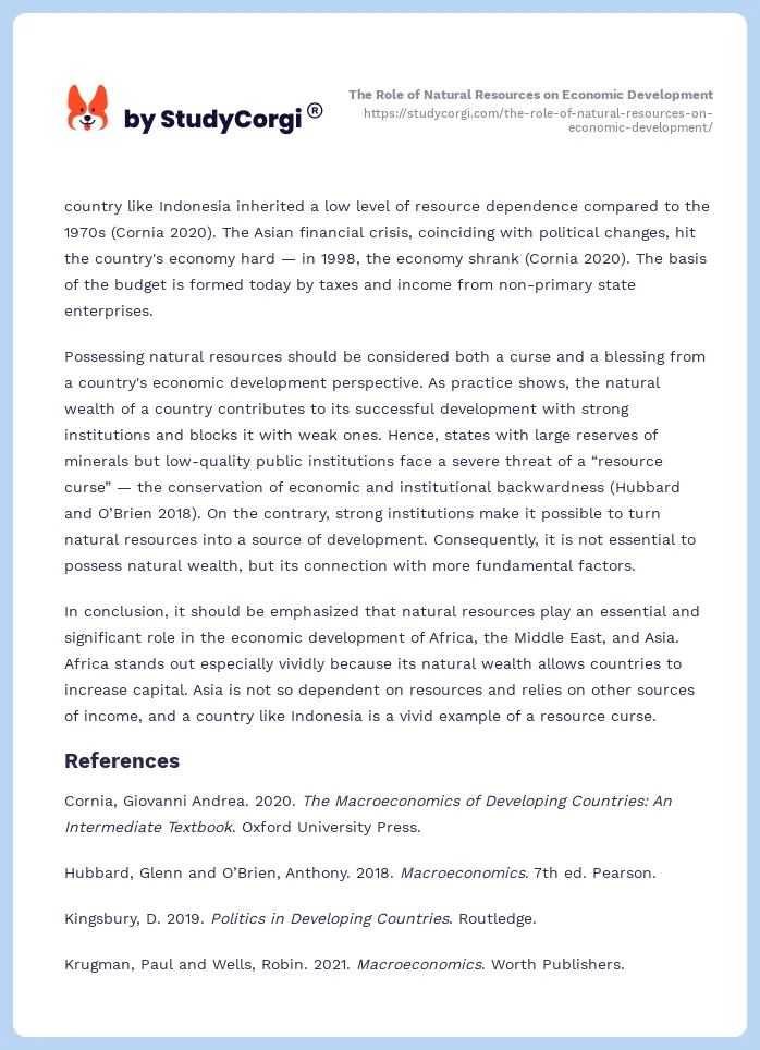 The Role of Natural Resources on Economic Development. Page 2