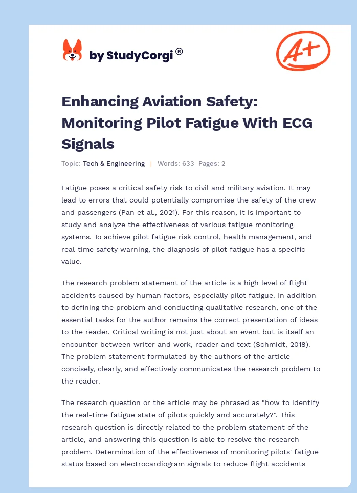 Enhancing Aviation Safety: Monitoring Pilot Fatigue With ECG Signals. Page 1