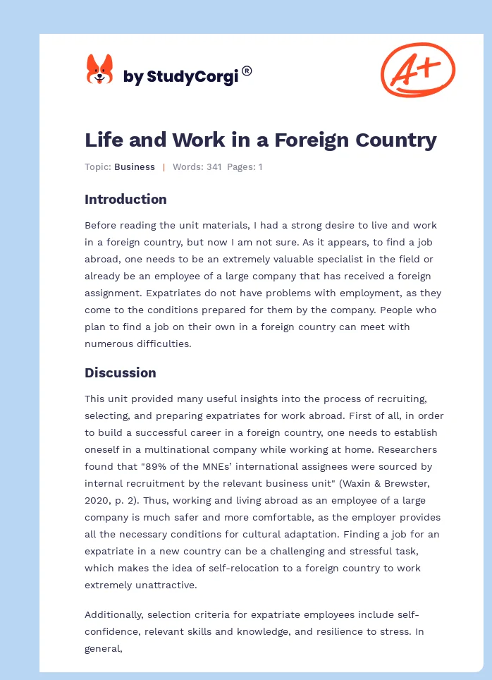 Life and Work in a Foreign Country. Page 1