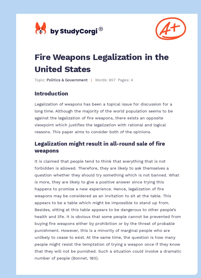 Fire Weapons Legalization in the United States. Page 1