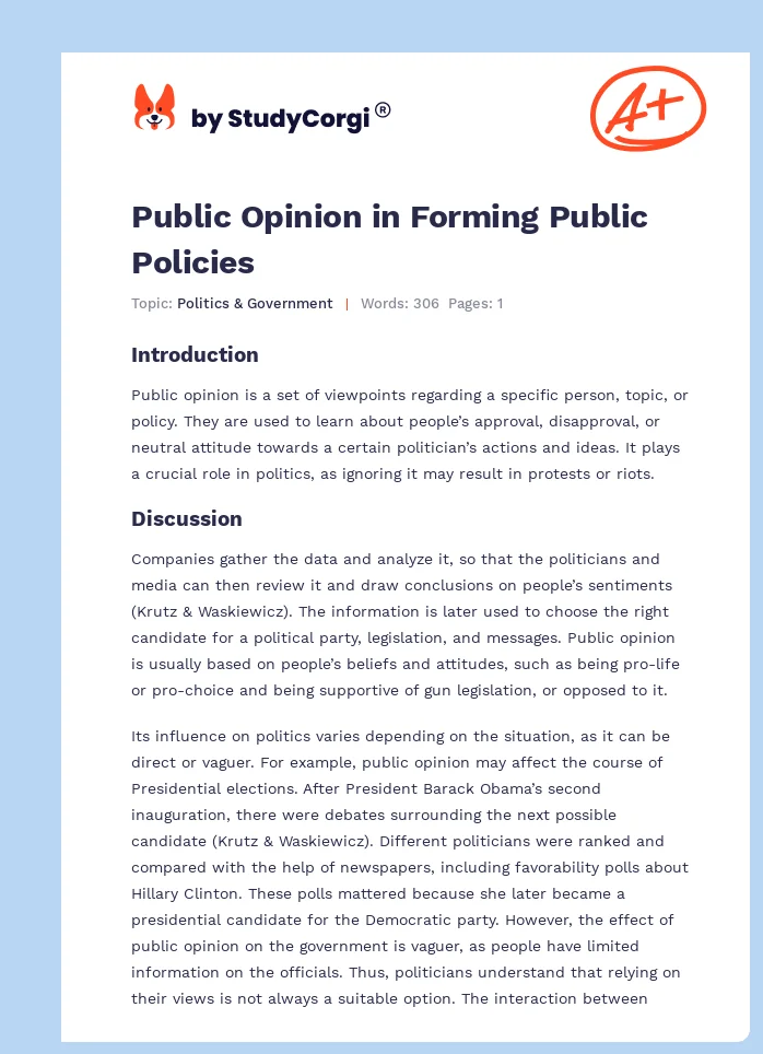Public Opinion in Forming Public Policies. Page 1