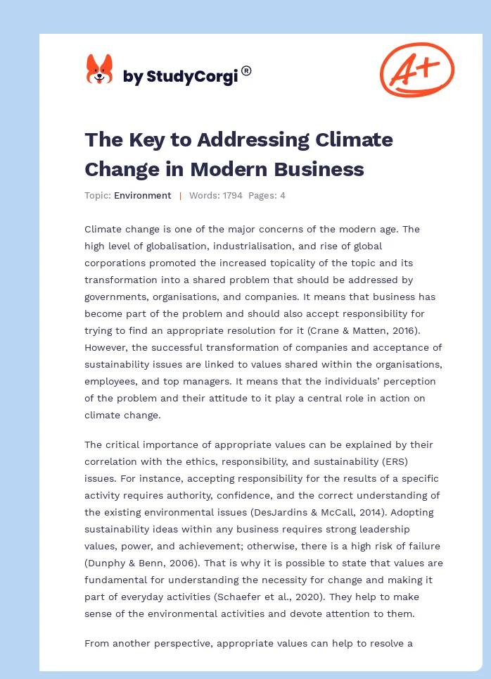 The Key to Addressing Climate Change in Modern Business. Page 1