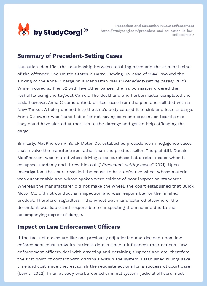 Precedent and Causation in Law Enforcement. Page 2