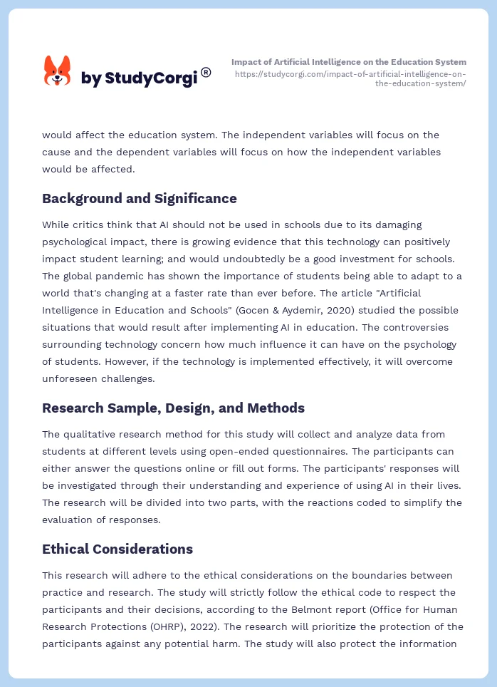 Impact of Artificial Intelligence on the Education System. Page 2