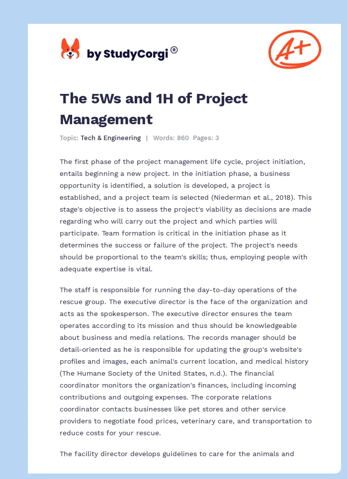 The 5Ws and 1H of Project Management. Page 1