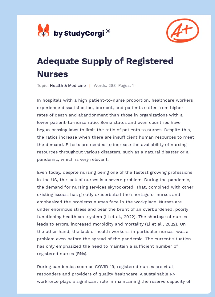 Adequate Supply of Registered Nurses. Page 1