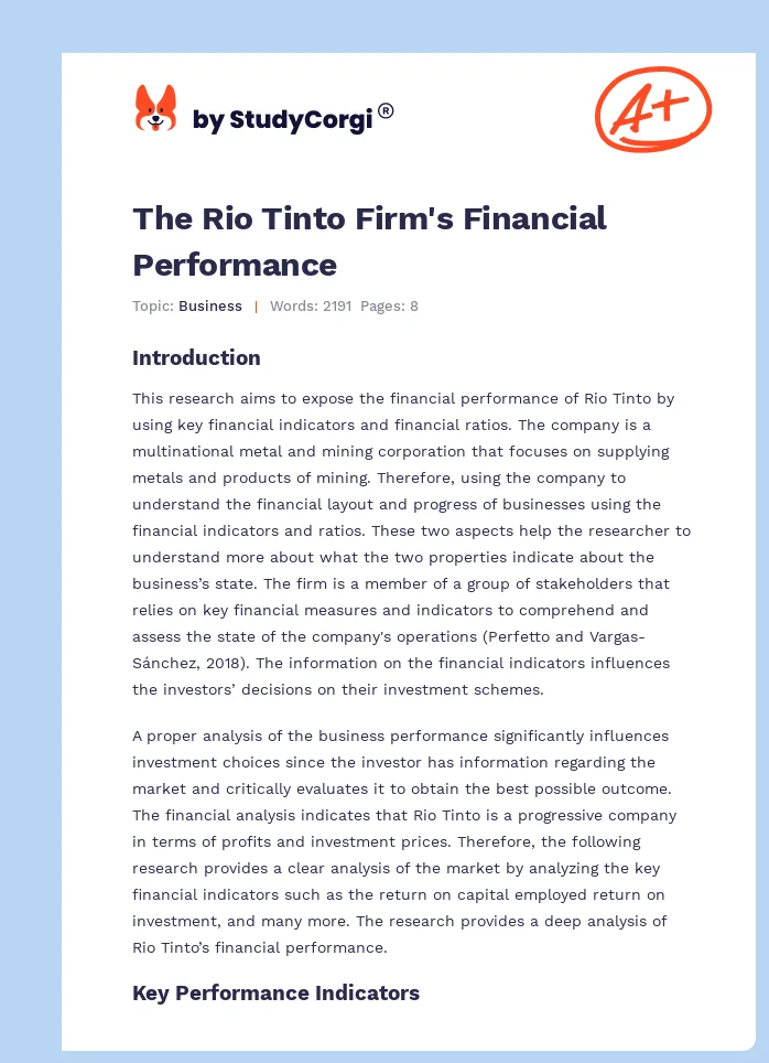 The Rio Tinto Firm's Financial Performance. Page 1