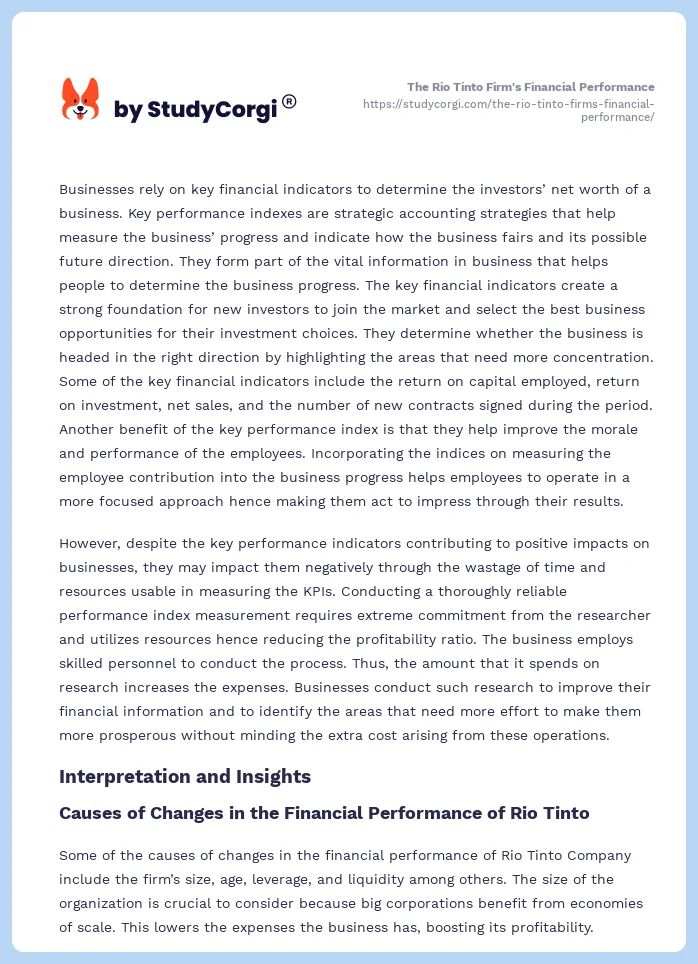 The Rio Tinto Firm's Financial Performance. Page 2
