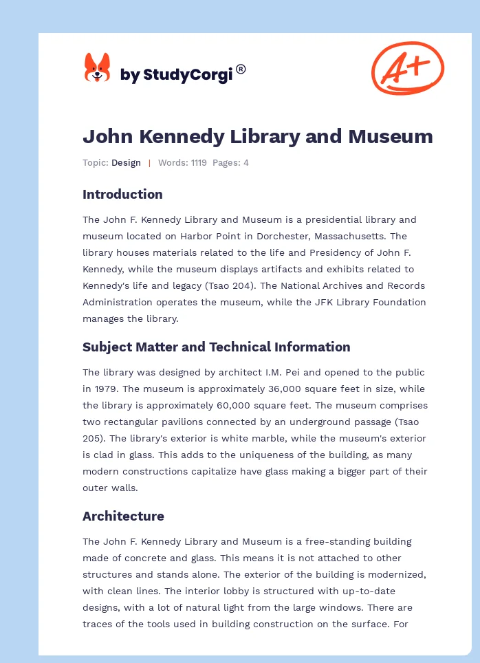 John Kennedy Library and Museum. Page 1