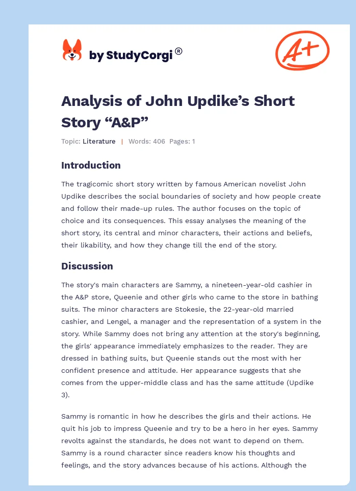 Analysis of John Updike’s Short Story “A&P”. Page 1