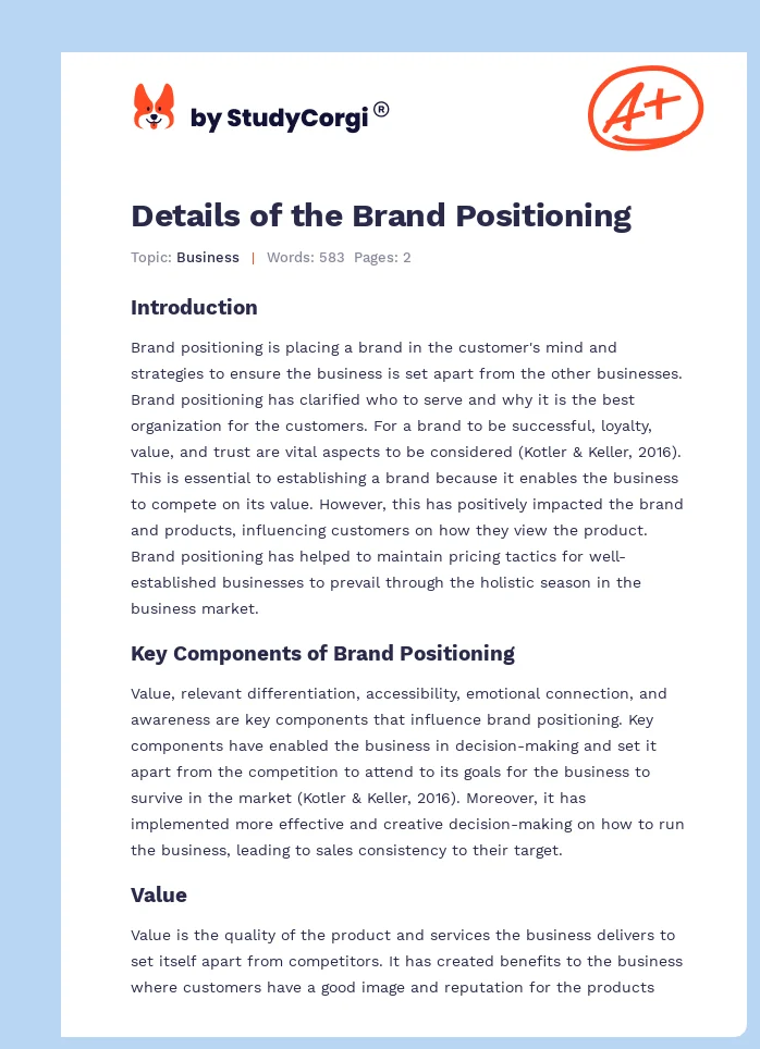 Details of the Brand Positioning. Page 1