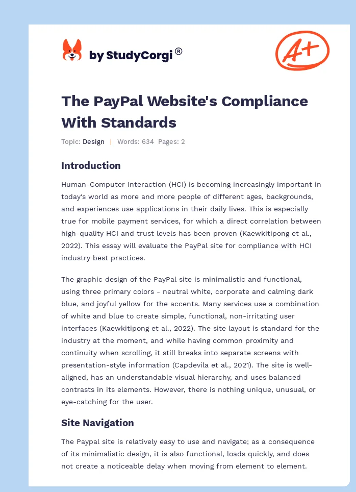 The PayPal Website's Compliance With Standards. Page 1