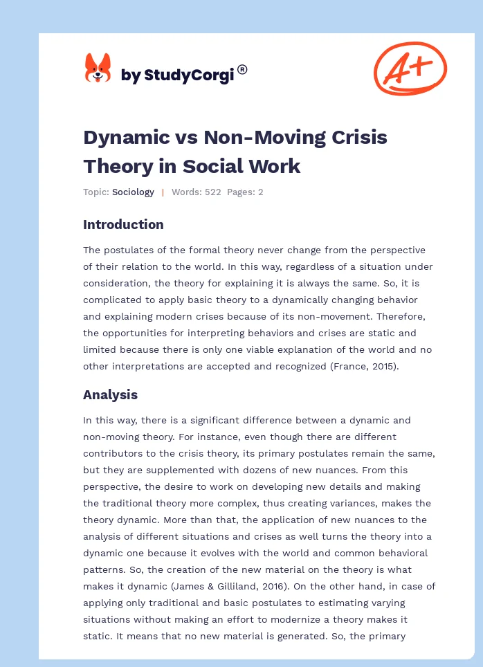 Dynamic vs Non-Moving Crisis Theory in Social Work. Page 1