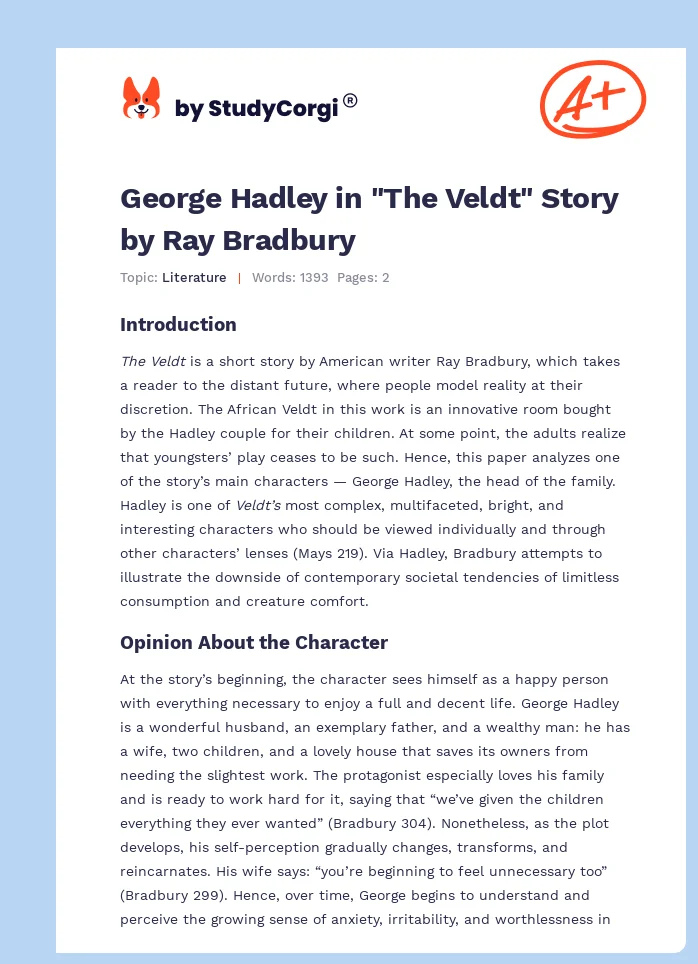 George Hadley in "The Veldt" Story by Ray Bradbury. Page 1