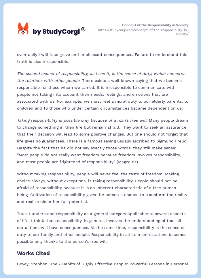 Concept of the Responsibility in Society. Page 2