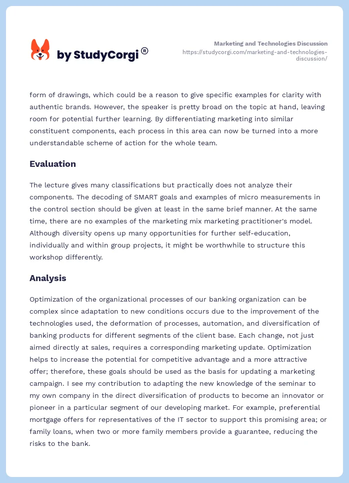 Marketing and Technologies Discussion. Page 2