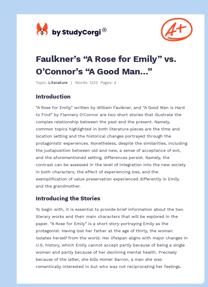 Faulkner’s “A Rose for Emily” vs. O’Connor’s “A Good Man…”. Page 1